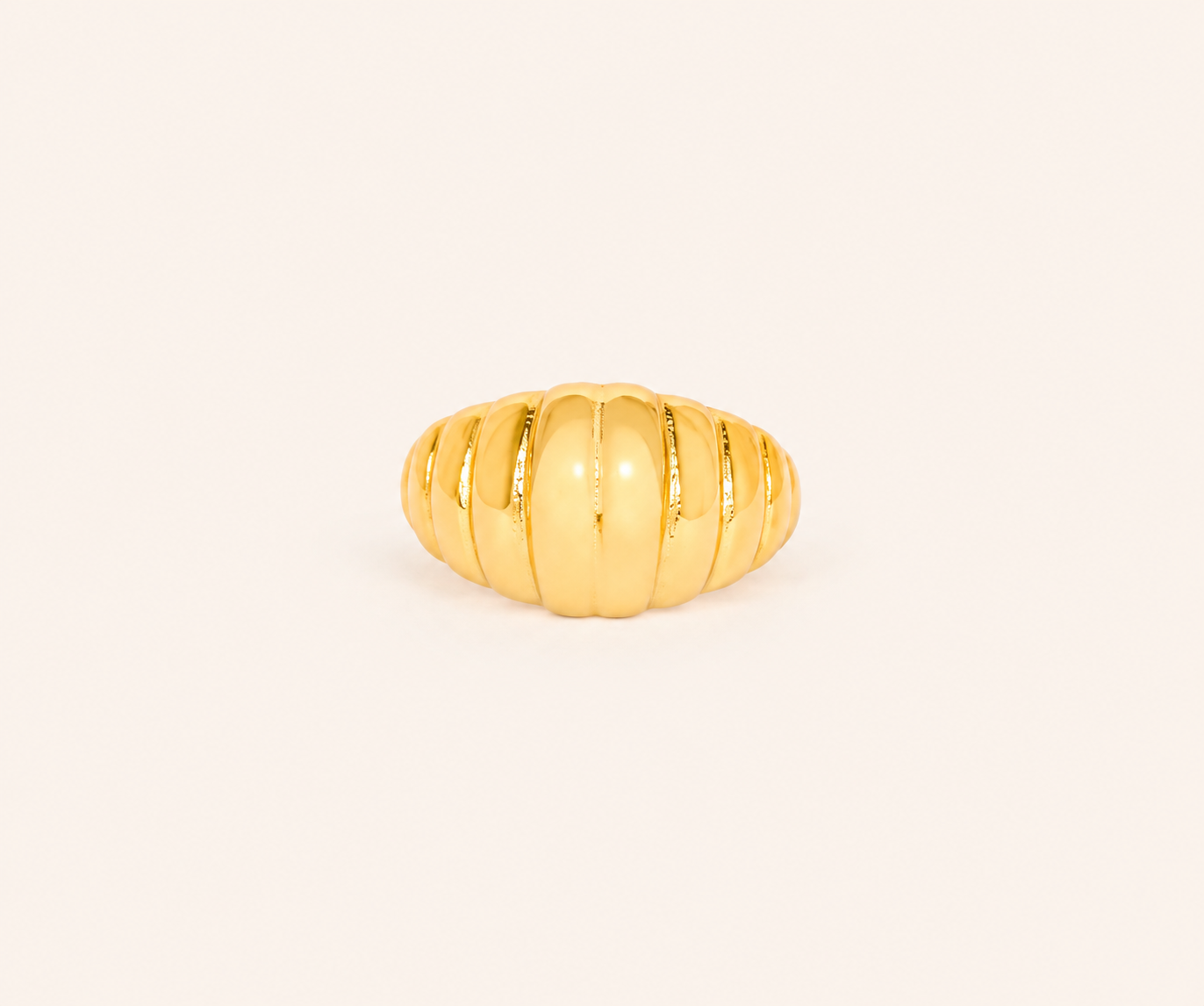 Gold Plated Ribbed Dome Statement Ring – chunky ribbed dome band ring in high-shine gold tone for women