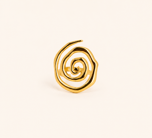 Gold Swirl Statement Ring – bold swirl motif gold plated statement ring for women