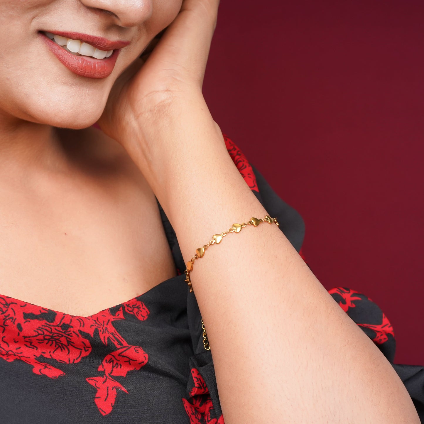 Gold-Toned Heart-Link Bracelet – worn on wrist, warm gold heart chain bracelet