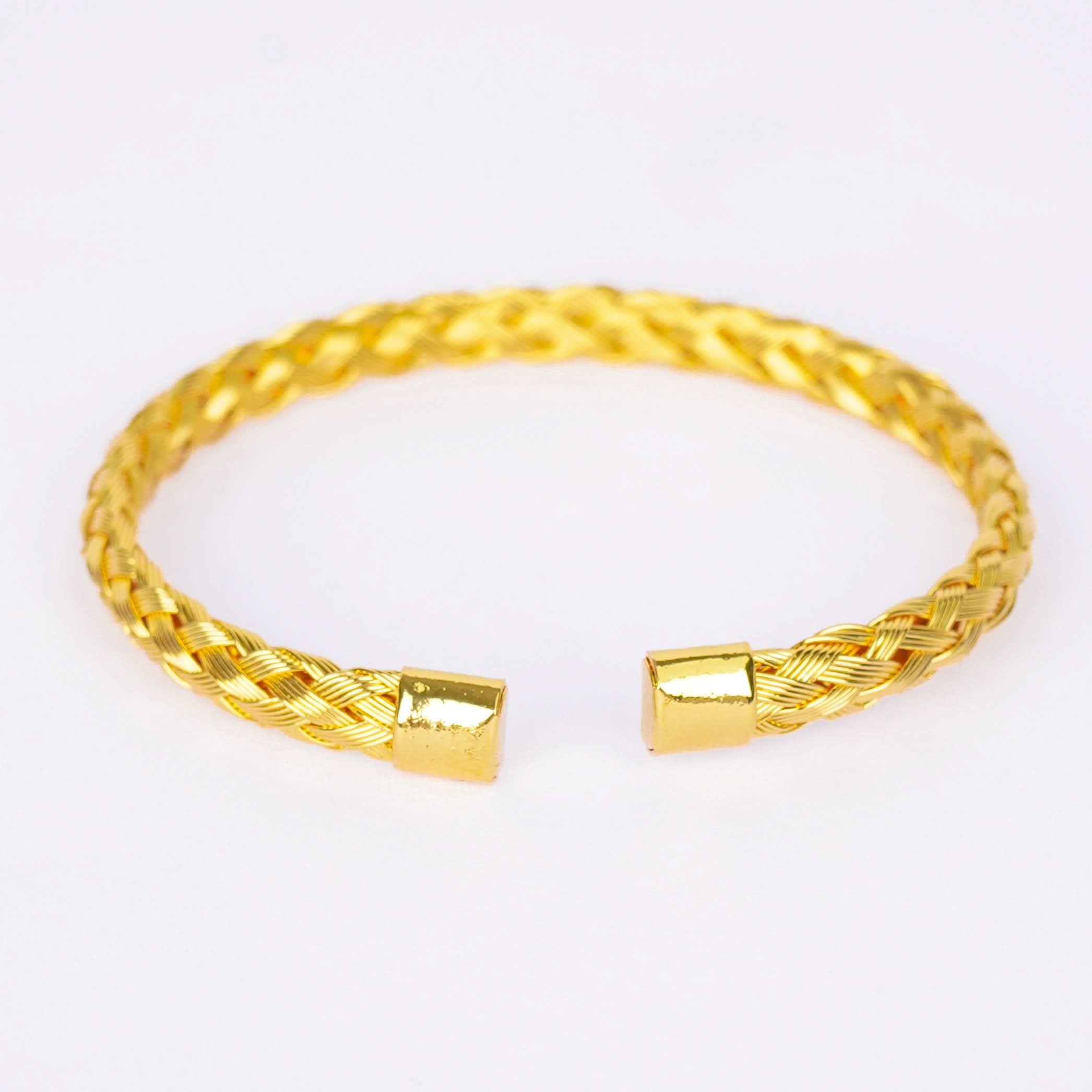 Gold Woven Cuff Bracelet – close-up of the woven texture detail