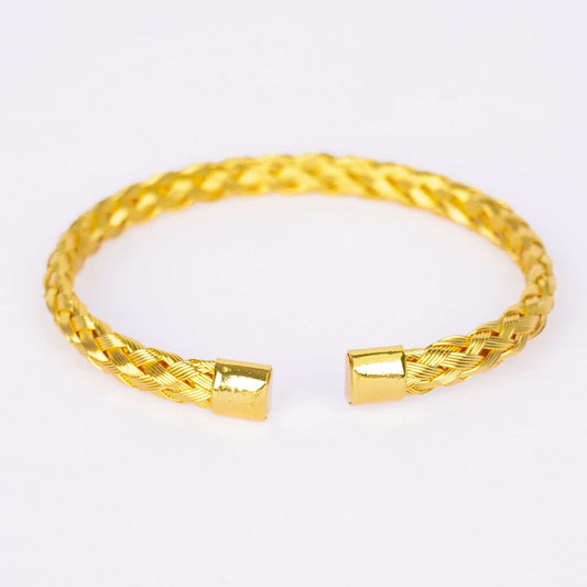 Gold Woven Cuff Bracelet – close-up of the woven texture detail