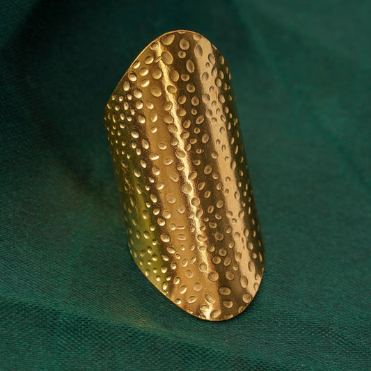 Golden Armor Shield Ring – lifestyle shot styled for a bold everyday look