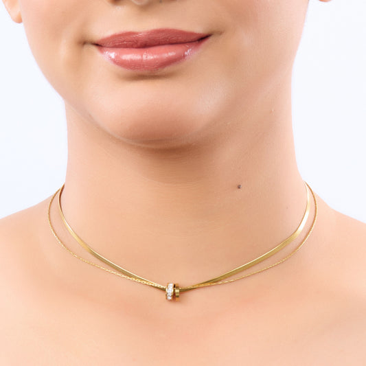 Golden Aura Double-Layer Necklace – close-up of the double-strand layering