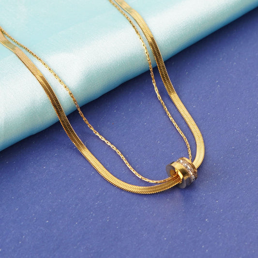 Golden Aura Double-Layer Necklace – lifestyle shot styled for everyday wear