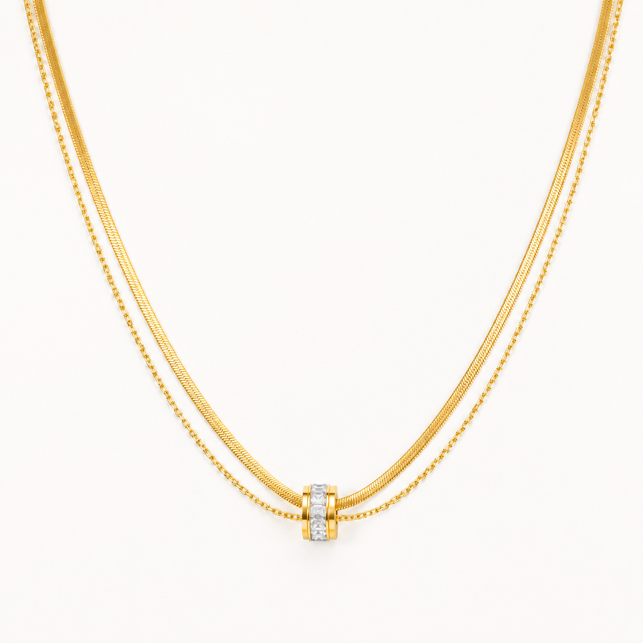 Golden Aura Double-Layer Necklace – pre-layered double-strand gold plated necklace for women