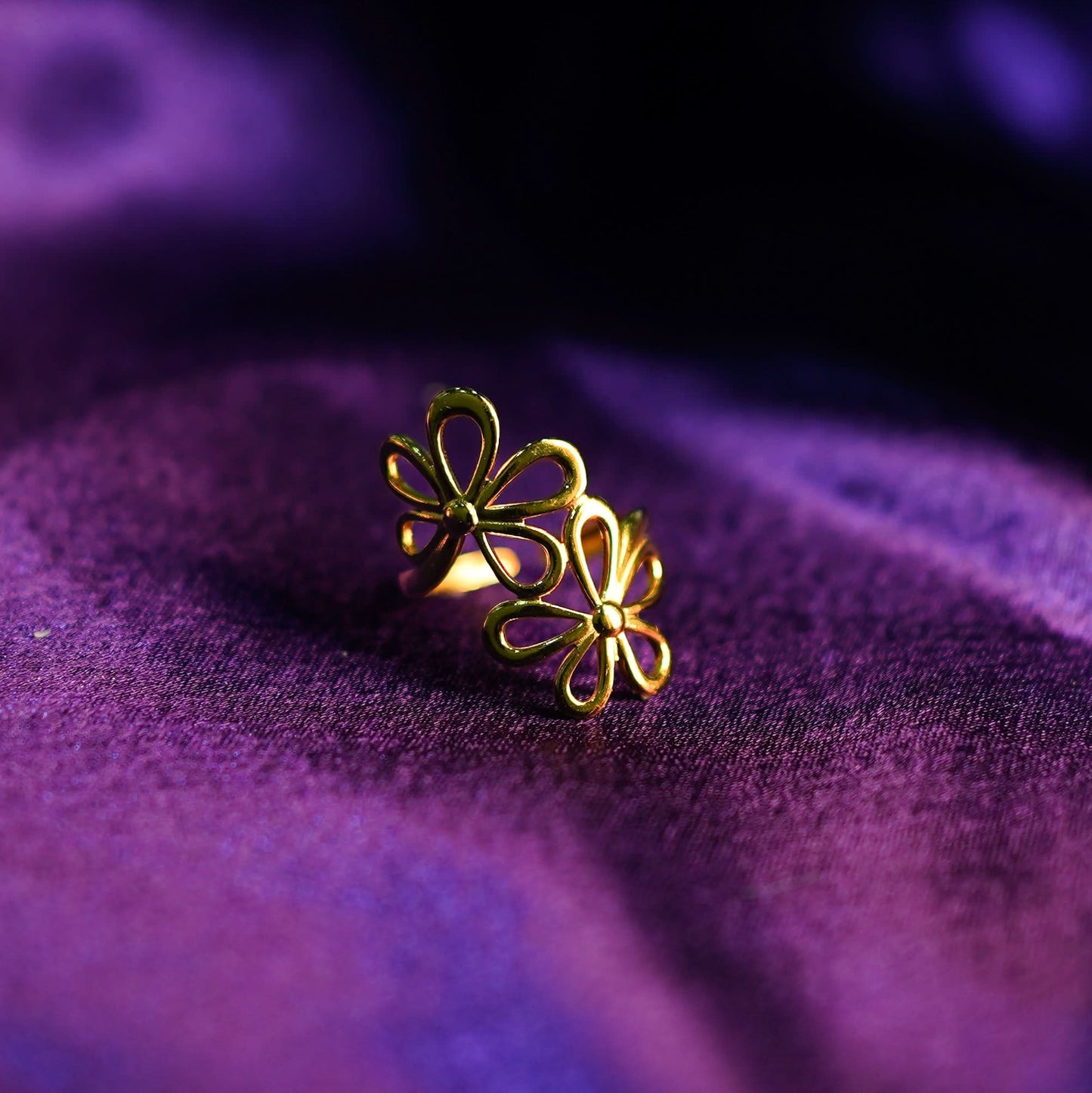 Golden Bloom Flower Ring – lifestyle shot styled for everyday wear