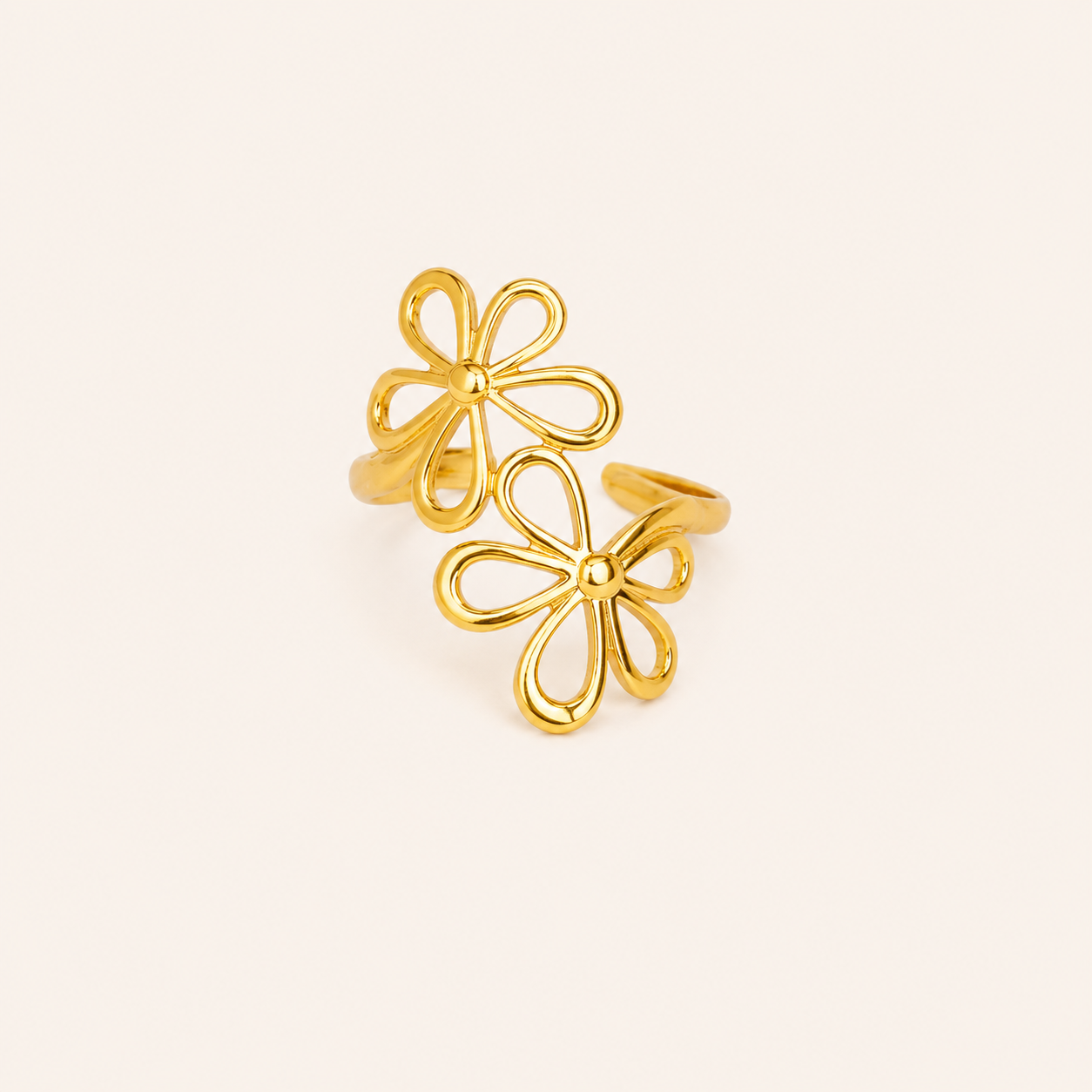 Golden Bloom Flower Ring – floral bloom design gold plated ring for women
