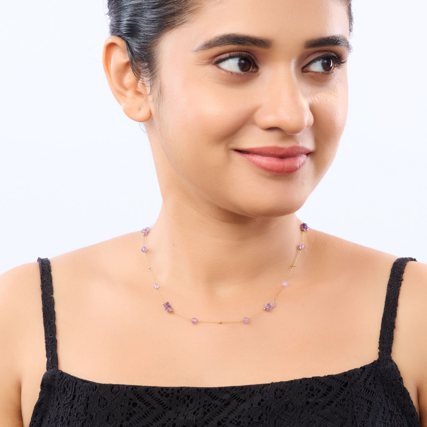 Golden Bloom Pastel Crystal Station Necklace – chain and clasp detail view