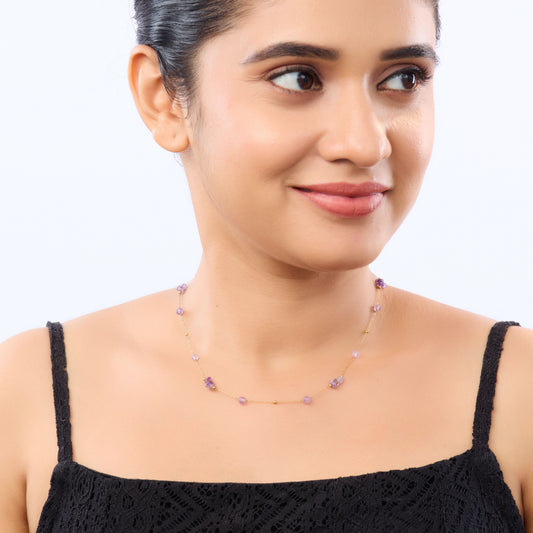 Golden Bloom Pastel Crystal Station Necklace – chain and clasp detail view