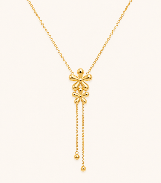 Golden Bloom Pendant Necklace – floral bloom flower pendant necklace in 18K gold plated finish for women