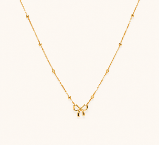 Golden Bow Charm Necklace – playful bow knot gold plated charm necklace for women