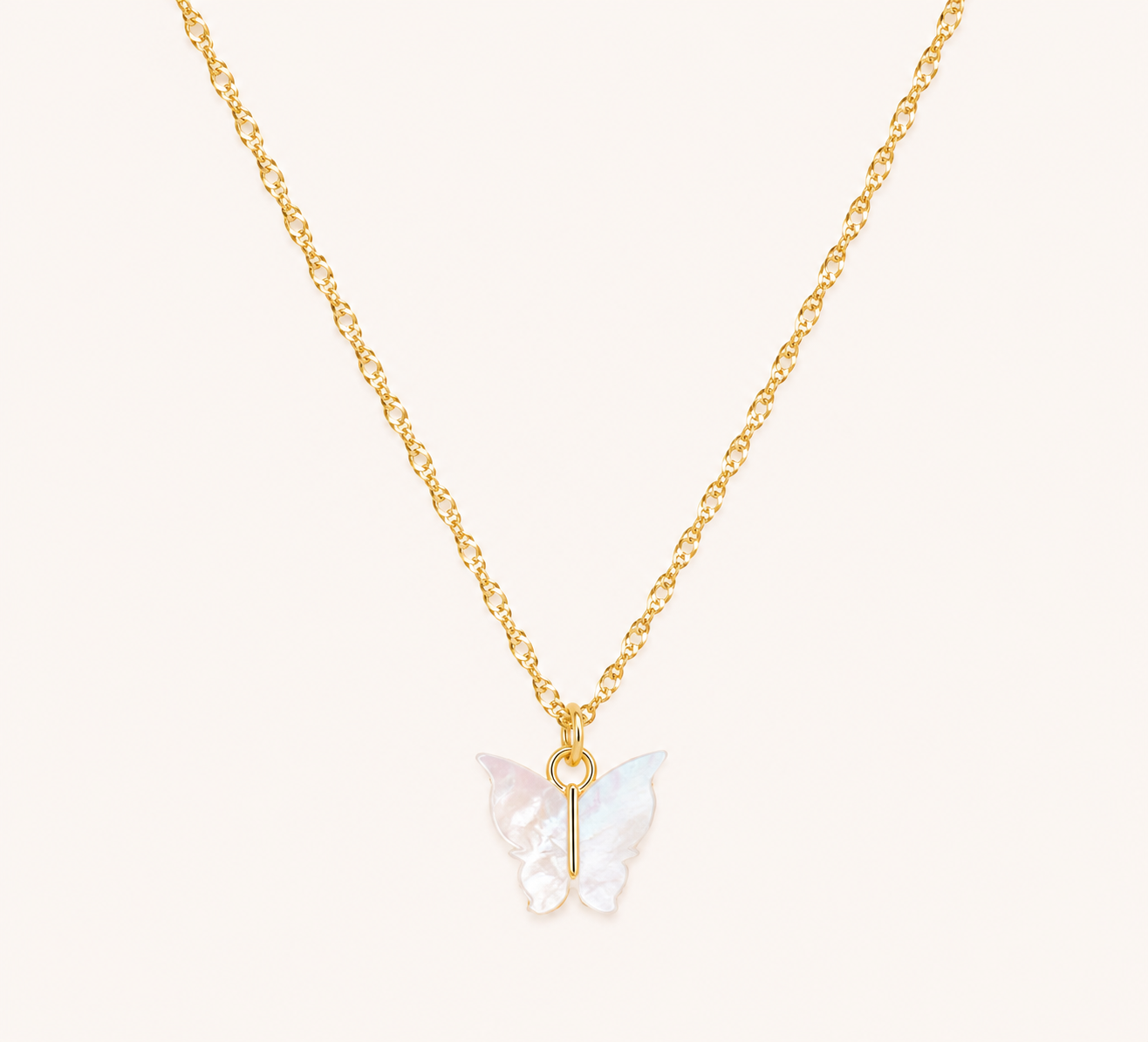 Golden Butterfly Shell Pendant Necklace – butterfly with natural shell inlay pendant necklace in 18K gold plated finish