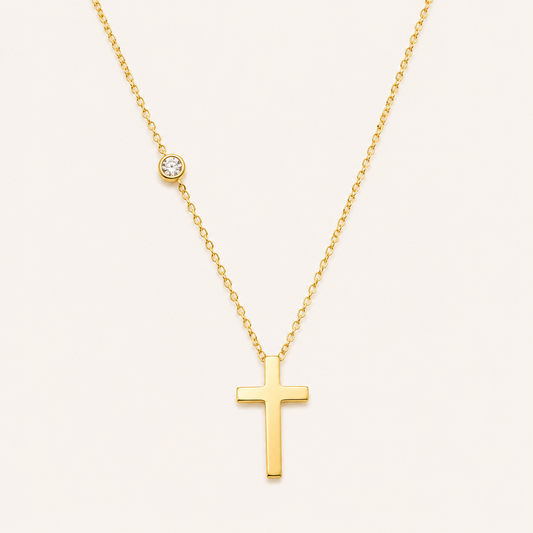 Golden Cross Elegance Necklace – elegant cross pendant necklace in 18K gold plated finish for women