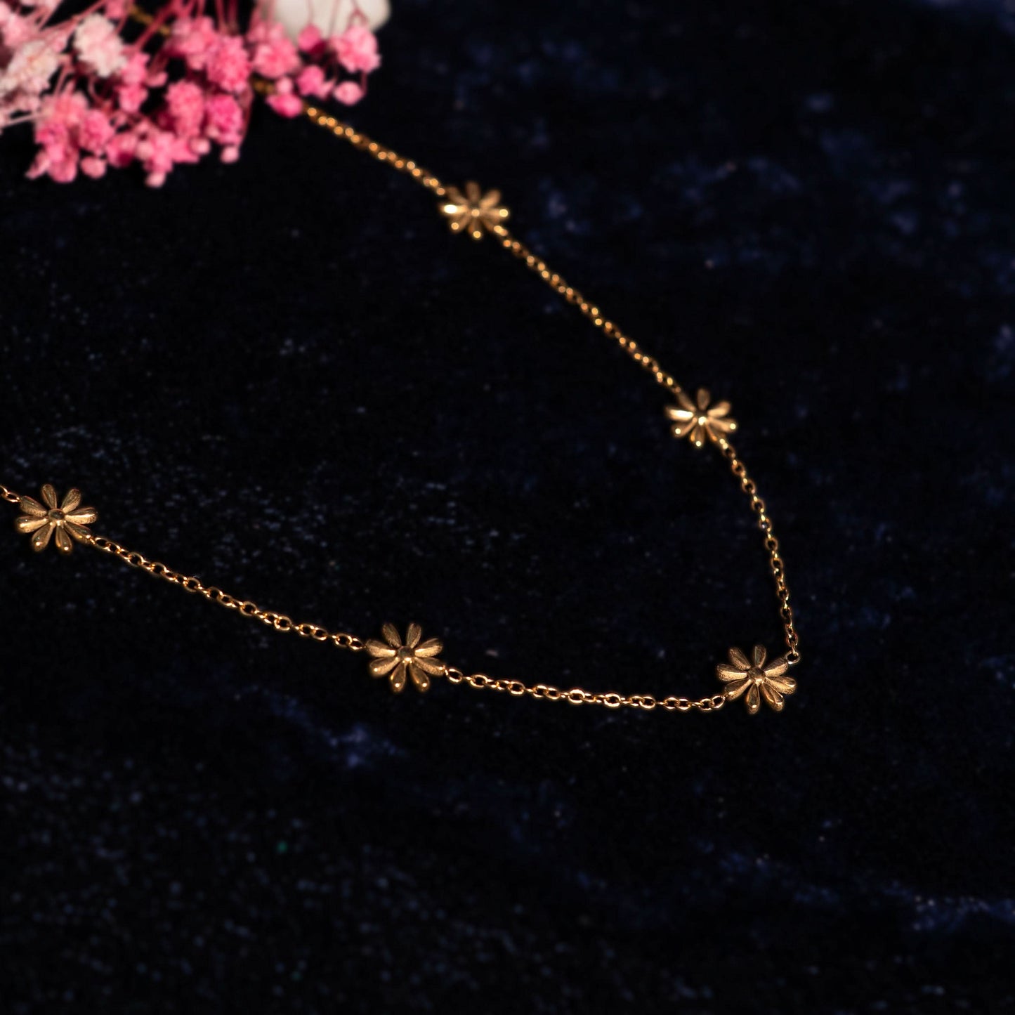 Golden Daisy Pastoral Necklace – botanical daisy pendant necklace in 18K gold plated pastoral finish for women-3