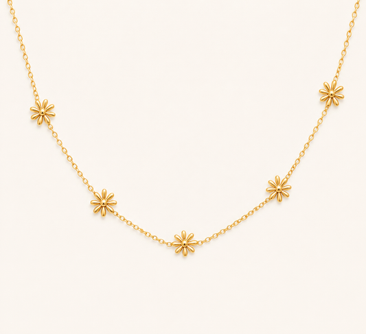 Golden Daisy Pastoral Necklace – botanical daisy pendant necklace in 18K gold plated pastoral finish for women