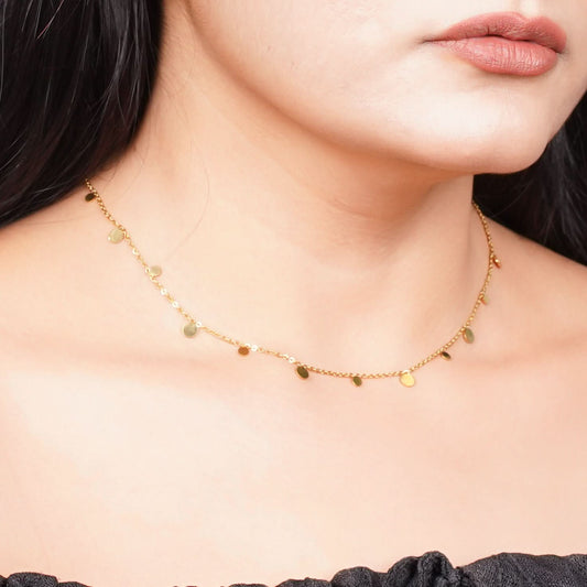 Golden Dew Waterdrop Rect Pendant Necklace – water-drop accent rectangular pendant necklace in 18K gold plated finish-3