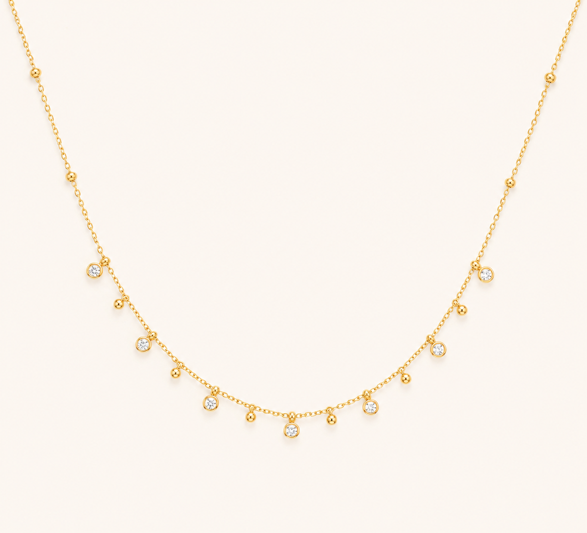 Golden Dewdrop Multi-Charm Necklace – dewdrop charm station necklace in 18K gold plated finish for women
