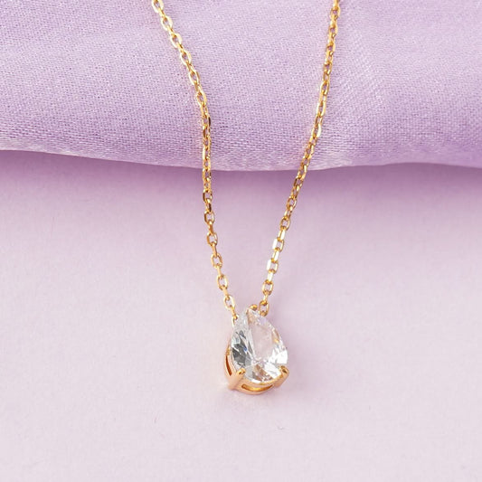 Golden Dewdrop Zircon Necklace – dewdrop-shaped zircon crystal pendant necklace in 18K gold plated finish for women-2