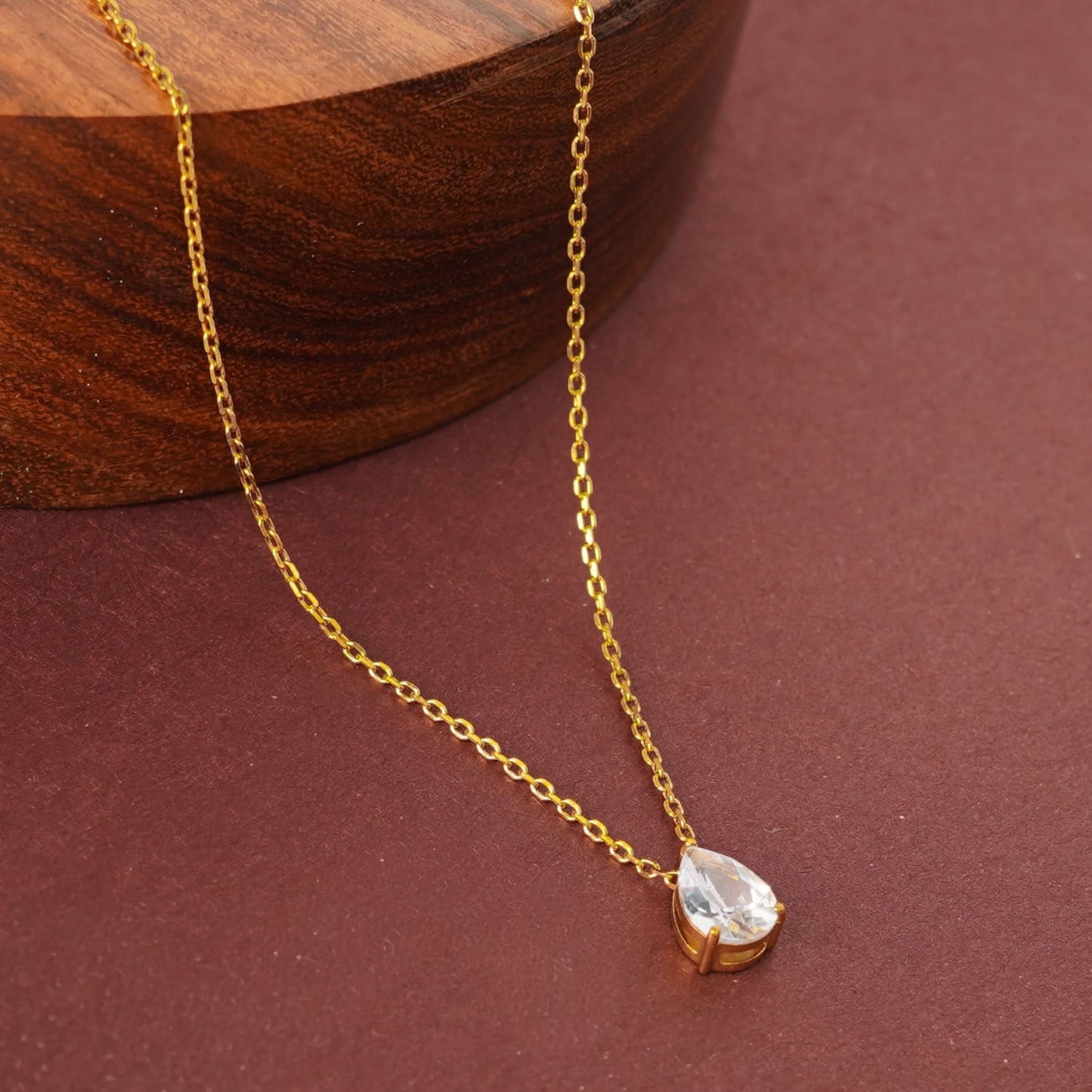 Golden Dewdrop Zircon Necklace – dewdrop-shaped zircon crystal pendant necklace in 18K gold plated finish for women-3