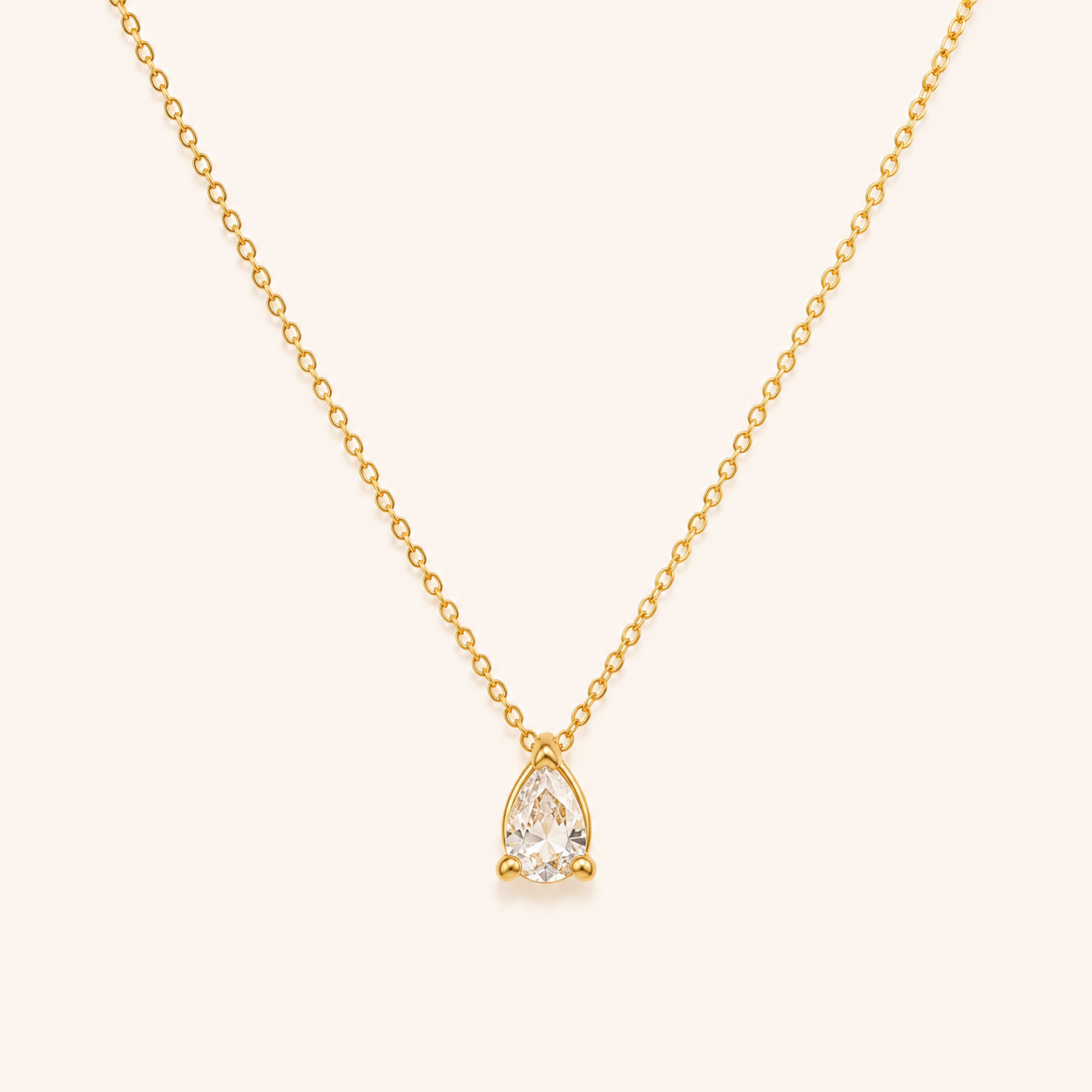Golden Dewdrop Zircon Necklace – dewdrop-shaped zircon crystal pendant necklace in 18K gold plated finish for women