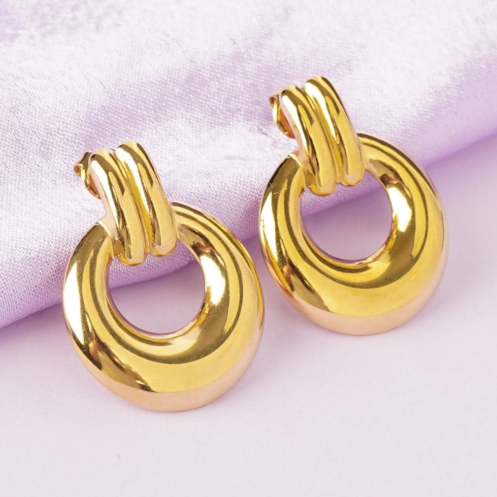 Golden Double Hoop Earrings – twin concentric hoop earrings in 18K gold plated finish for women-3