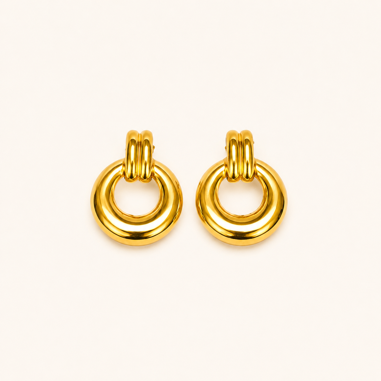 Golden Double Hoop Earrings – twin concentric hoop earrings in 18K gold plated finish for women