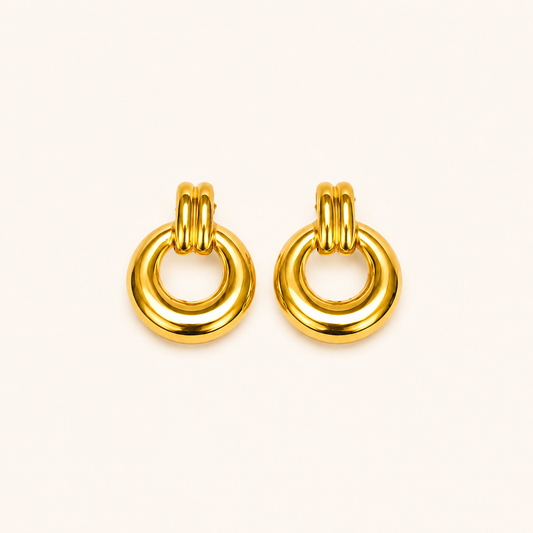 Golden Double Hoop Earrings – twin concentric hoop earrings in 18K gold plated finish for women