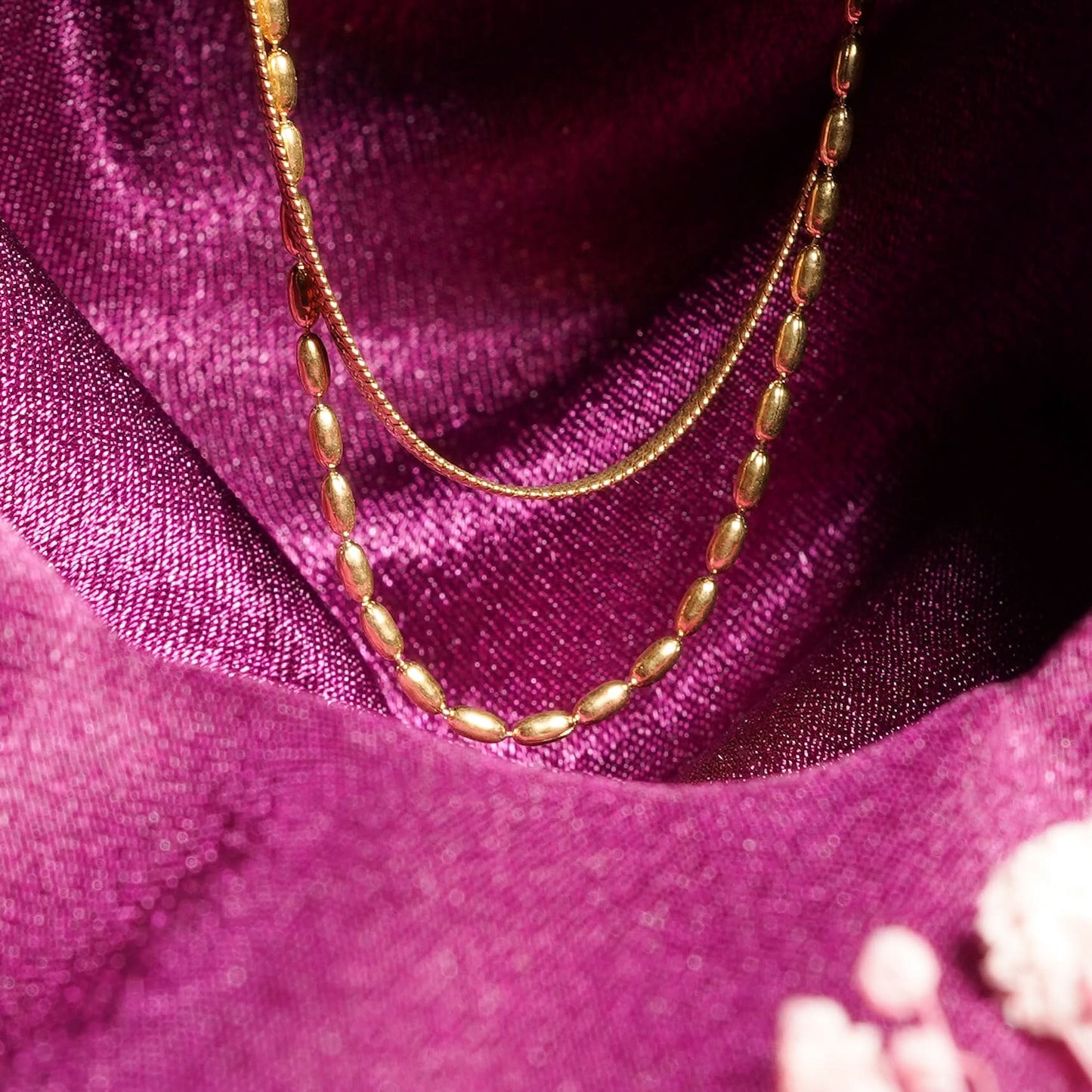 Golden Flat Snake Cauliflower Collar Necklace – lifestyle shot, gold snake chain collar for daily wear