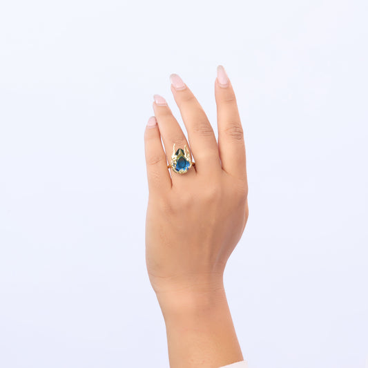 Golden Vine Wrap Prism Ring – gold prism stone in organic golden vine-wrap 18K gold plated ring for women-2