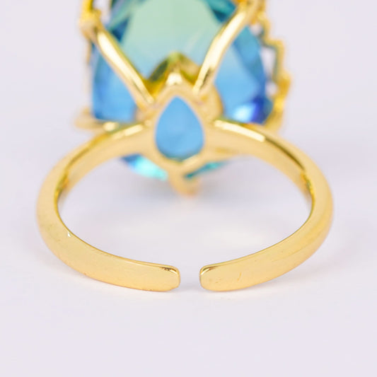Golden Vine Wrap Prism Ring – gold prism stone in organic golden vine-wrap 18K gold plated ring for women-3
