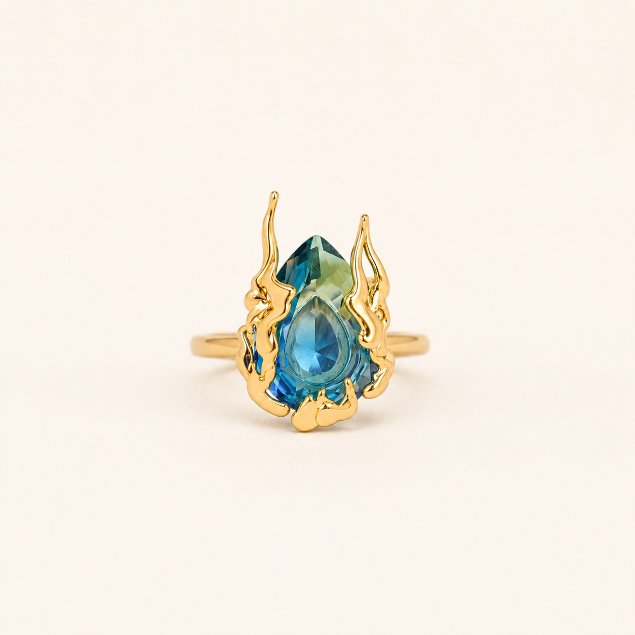 Golden Vine Wrap Prism Ring – gold prism stone in organic golden vine-wrap 18K gold plated ring for women