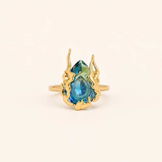 Golden Vine Wrap Prism Ring – gold prism stone in organic golden vine-wrap 18K gold plated ring for women