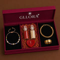 Pearl Rakhi With Gold Braided Bracelet And Gold Ring